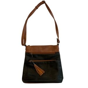Masintor Brown Black Crossbody Bag Purse‎ with Tassel Detail